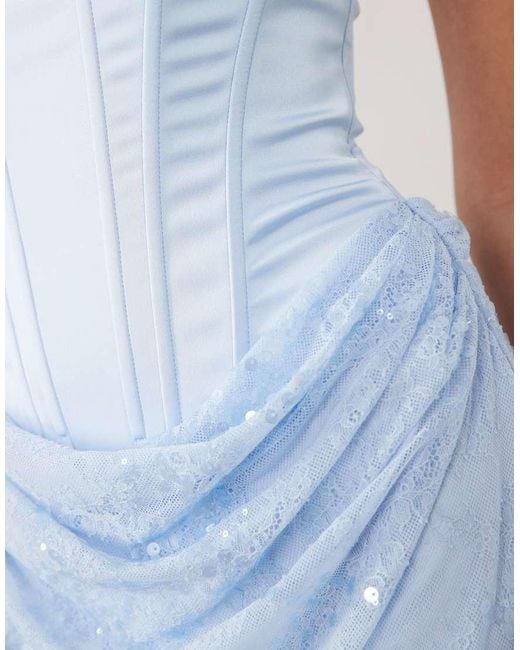 Oh Polly Blue Premium Satin Embellished Skirt Mini Dress
