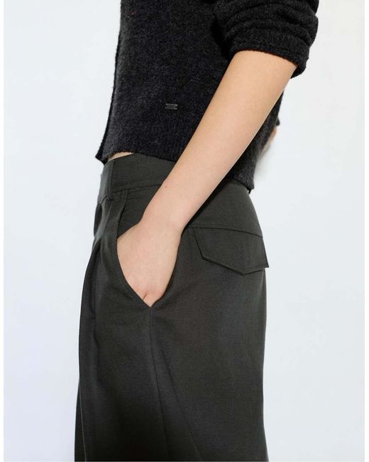 Pull&Bear Gray Wide-leg Darted Trousers
