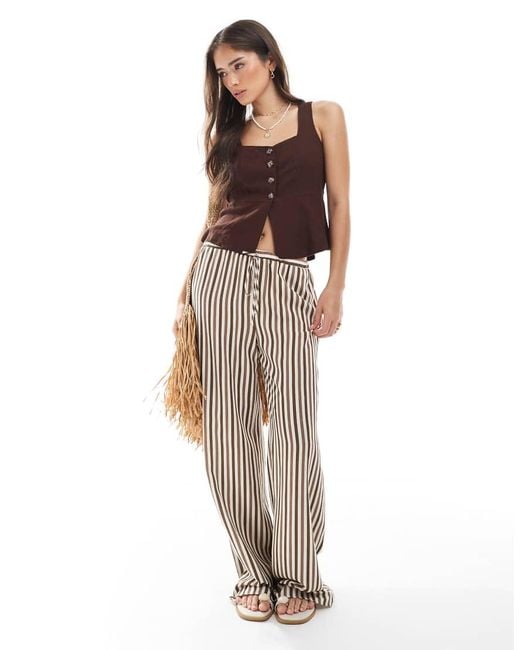 New Look Brown Peplum Linen Shell Top