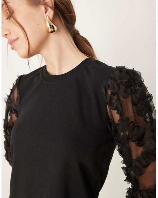 Jdy Black Mesh Flowers Sleeve Jumper