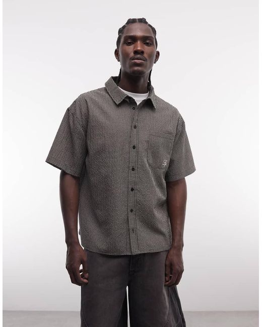 Liquor N Poker Gray Boxy Micro Check Shirt for men