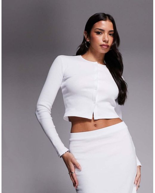The Frolic White Exclusive Ribbed Button Through Long Sleeve Top Co-ord