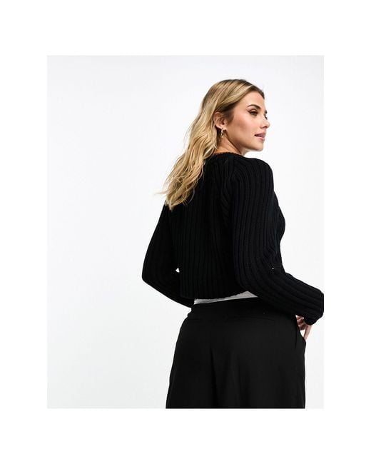 Miss Selfridge Chunky Rib Fitted Crop Jumper in Black Lyst