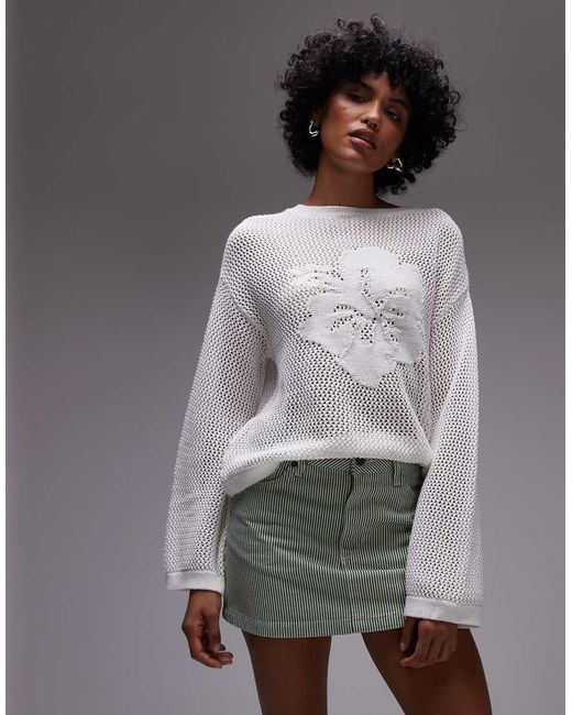 Mango Gray Hibiscus Floral Crochet Jumper