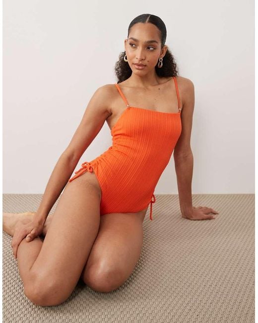 New Look Orange Stripe Textured Swimsuit