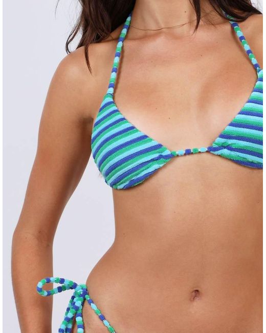 SIMMI Blue Towelling Stripe Triangle Bikini Top