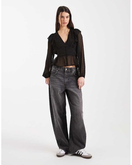 Wednesday's Girl Black Wednesdays Girl Chiffon Dobby Long Sleeve Top