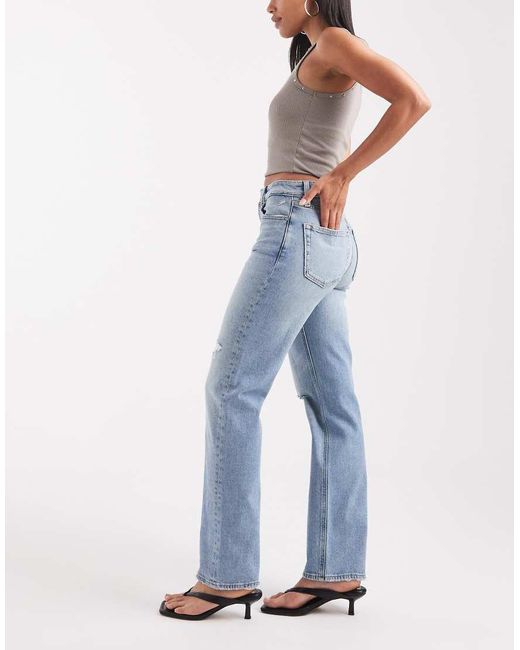 Calvin Klein Blue High Rise Straight Jeans With Rip Details