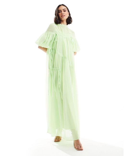 ASOS Green Oversize Maxi Smock Dress With Ruched Channel Details