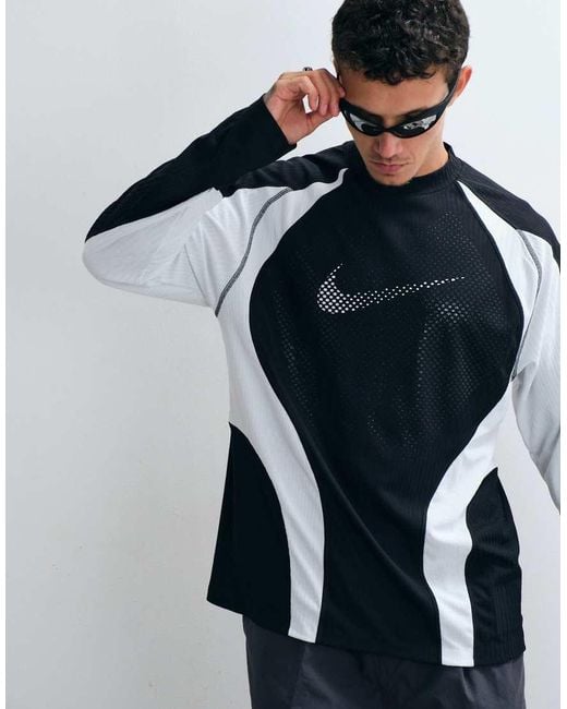 Nike Blue Tech Perforated Central Swoosh Logo Long Sleeve Top for men