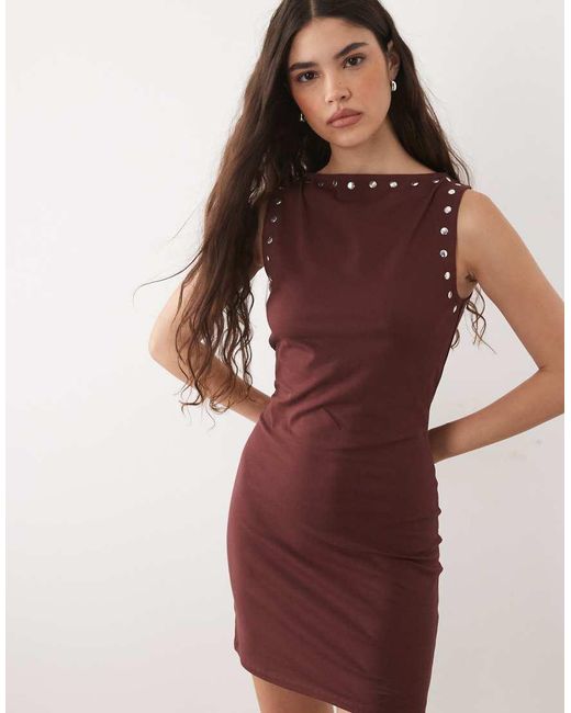 ASOS Red Sleeveless Mini Dress With Stud Details