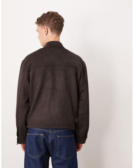 Abercrombie & Fitch – leichte cropped-jacke aus veganem wildleder in Black für Herren