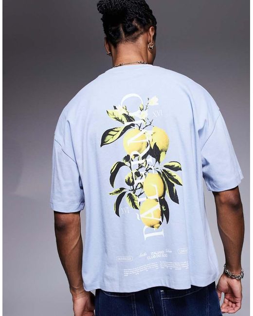Camiseta Azul Claro De Corte Cuadrado Extragrande Con Estampado Gráfico De Limón De ASOS de hombre de color Blue
