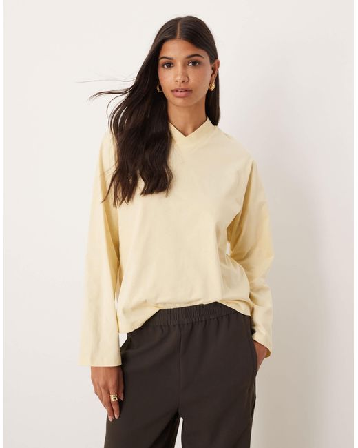 ASOS Natural High V Neck Detail Long Sleeve Tee