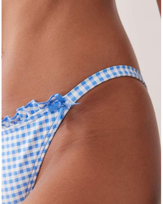 Peek & Beau Blue Bikini Bottom With Bow & Frill Trim Detail