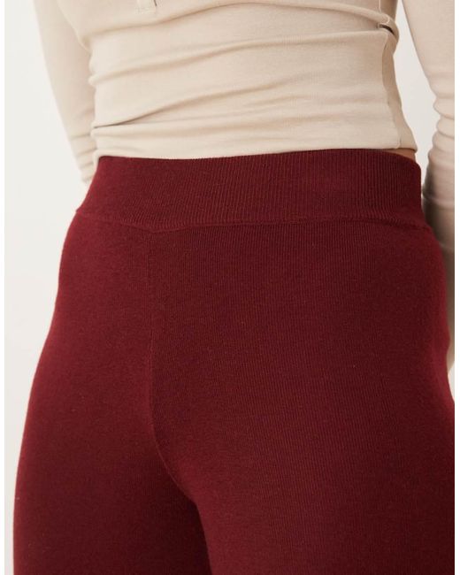 Mango Red Knitted Wide Leg Trousers