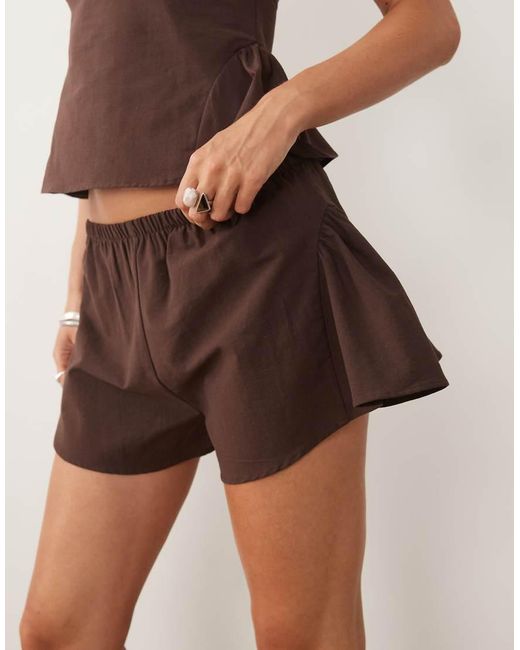 ASOS Brown Linen Blend Godet Mini Shorts