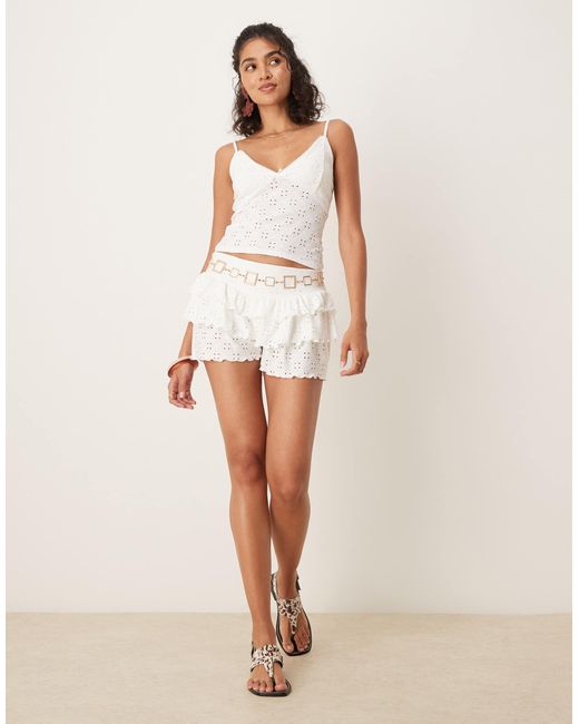 ASOS Natural Broderie Ruffle Micro Short