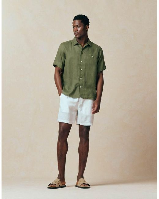Polo Ralph Lauren Green Icon Logo Short Sleeve Linen Shirt for men