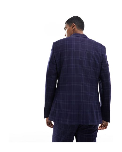 ASOS Blue Slim Shadow Check Suit Jacket for men