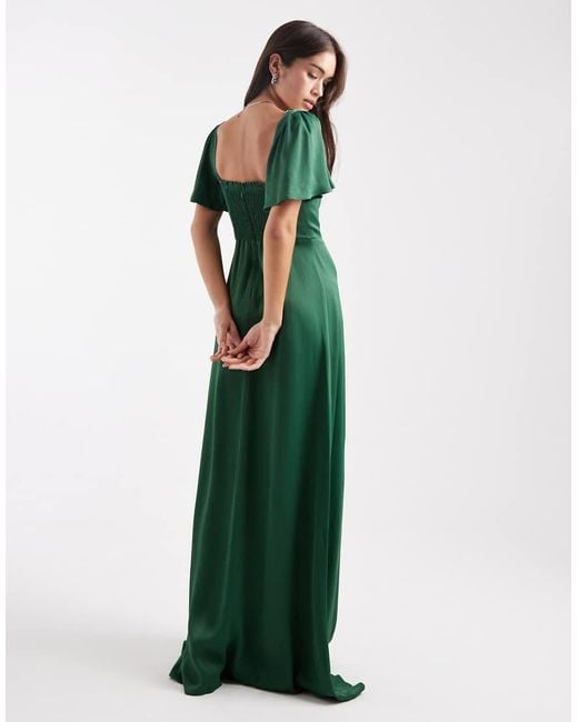 Maids To Measure Green Bridesmaid Square Neck Flutter Sleeve Maxi Dress