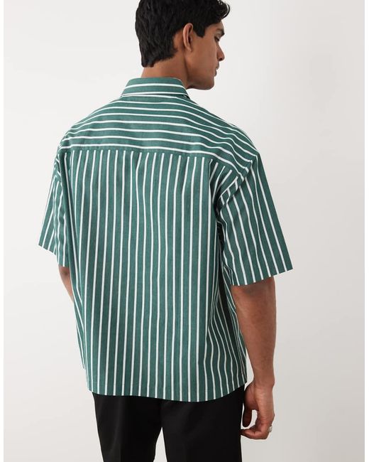 ASOS Green Boxy Oversized Stripe Shirt With Chest Embroidery for men
