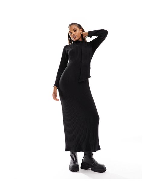 ASOS Black Long Sleeve Maxi Dress With Scarf Neck Detail