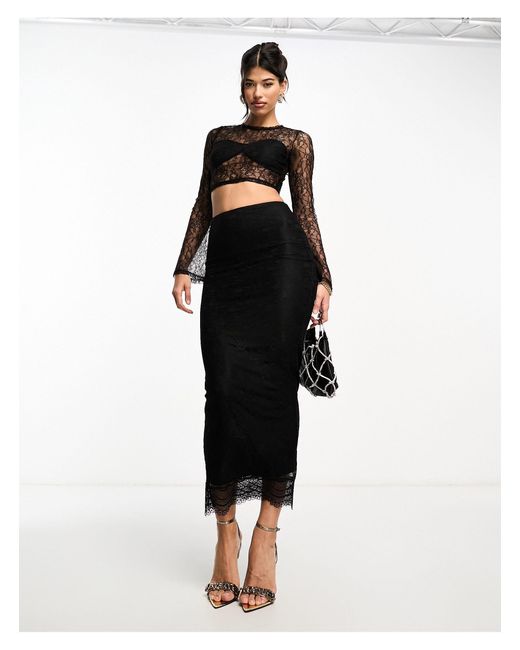 SIMMI Black Simmi Lace Maxi Skirt With Scalloped Hem Co-ord