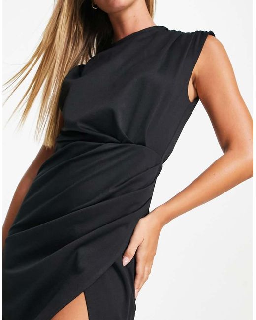ASOS Blue Ponte Sleeveless Tuck Detail Midi Dress