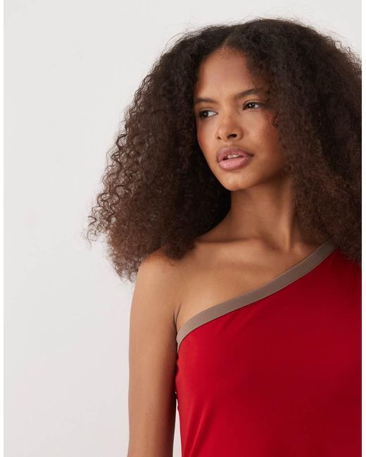 ASOS Red One Shoulder With Side Split Maxi Dress
