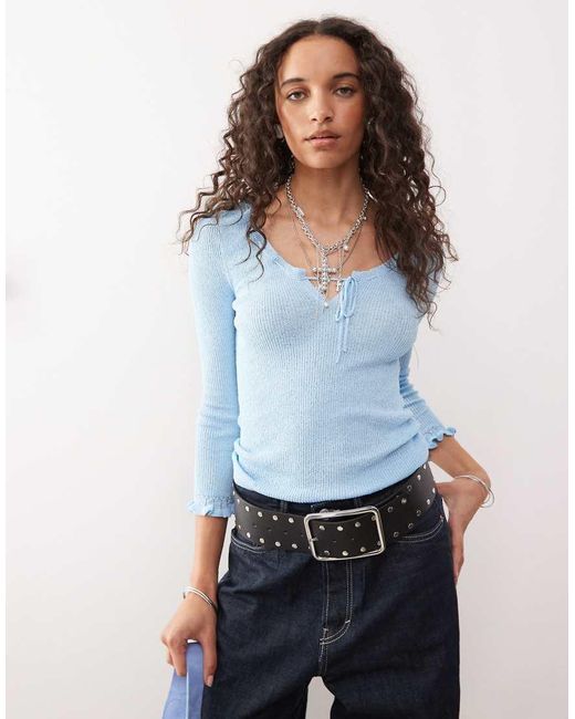 Collusion White Sheer Knitted Long Sleeve Top