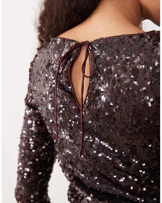 Mango Brown Sequin Long Sleeve Top