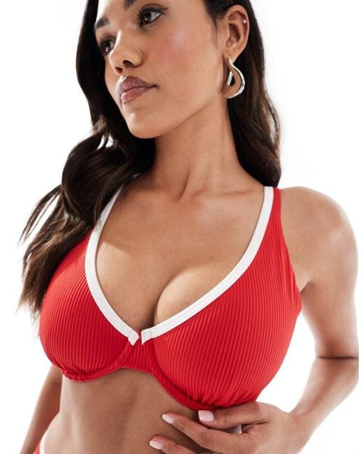 Hollister Red Curvy Plunge Underwire Bikini Top