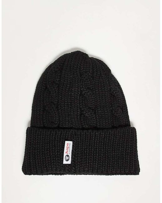 Aape By A Bathing Ape Black Aape By A Bathing Ape Cable Knitted Beanie