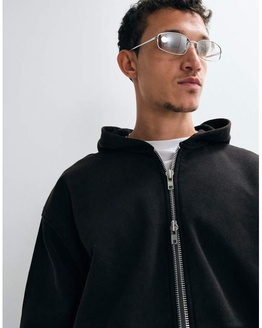 ASOS Blue Premium Heavyweight Oversized Washed Zip Up Hoodie for men