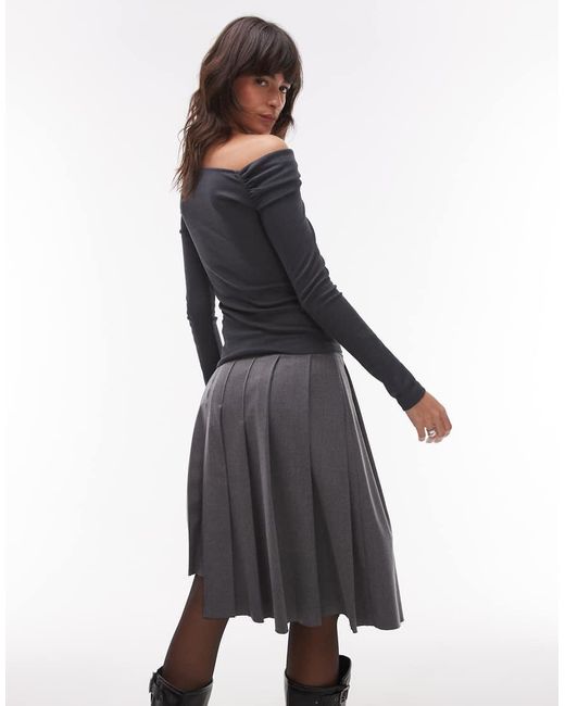 TOPSHOP Blue Twist Off Shoulder Top