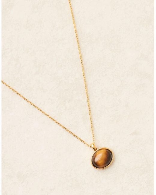 Collana Con Pietra Semipreziosa Occhio Di Tigre Placcata 18K di Orelia in Natural