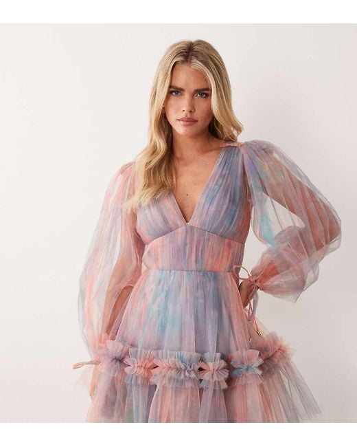 LACE & BEADS Multicolor V Neck Ruffle Skirt Mini Dress