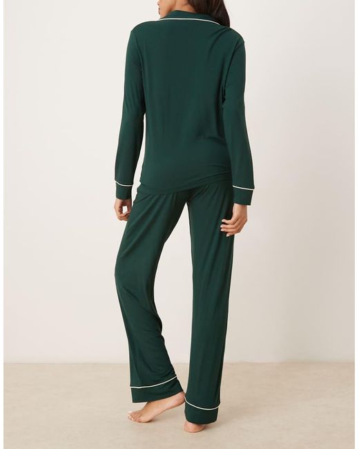 ASOS Green Asos Design Maternity Super Soft Long Sleeve Shirt & Trouser Pyjama Set