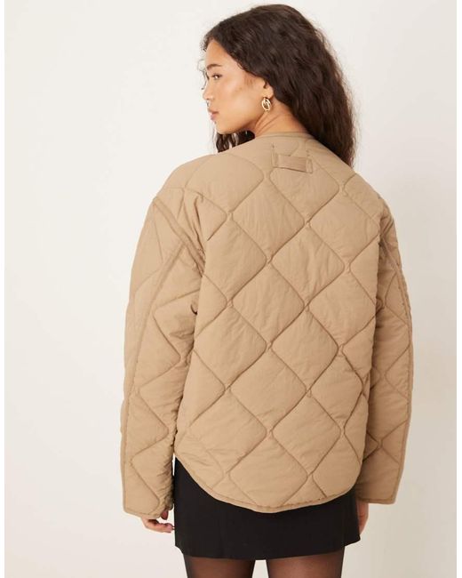 Gina Tricot Natural Quilted Jacket With Front Flap Pockets