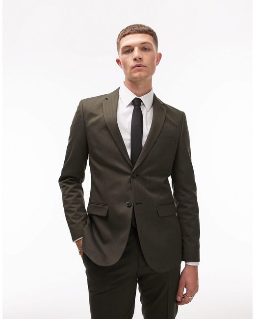 Topman Black Skinny Herringbone Suit Jacket for men