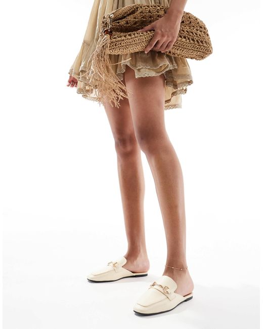 London Rebel White Buckle Loafer Mule