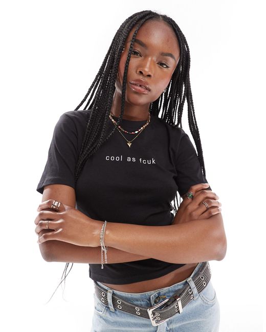 T-shirt aderente nera con stampa "cool as fcuk" di French Connection in Black