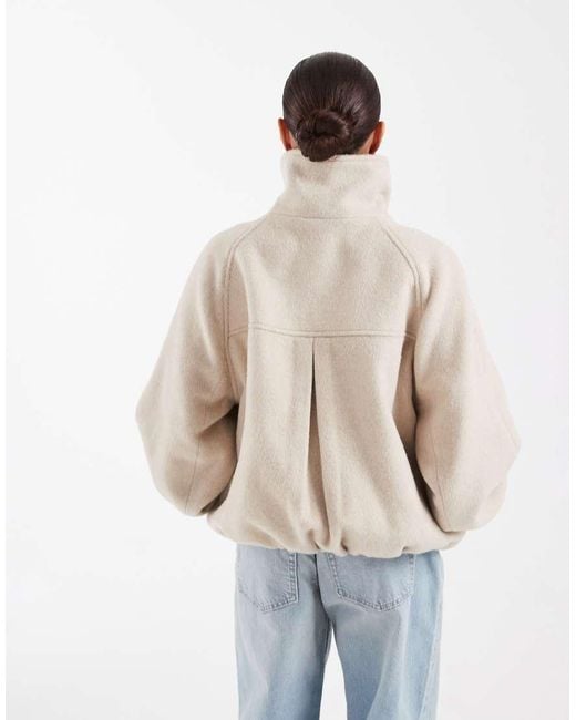 ASOS Natural Asos Design Petite Funnel Neck Bubble Hem Jacket With Wool