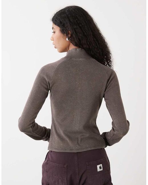 Weekday Gray Mock Neck Zip Through Long Sleeve Top