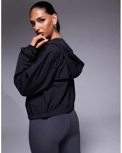 4505 Blue Cropped Woven Run Jacket With Hood