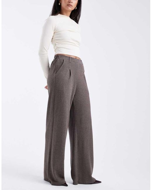 Pieces Natural Cotton Blend Salt And Pepper Wide Leg Tailored Trousers
