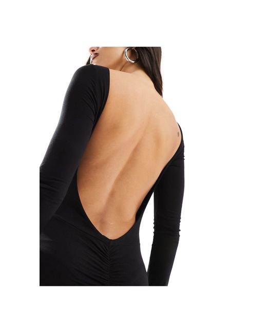 ASOS Black Long Sleeve Slash Neck Backless Maxi Dress