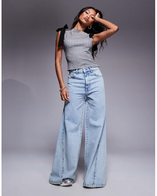ASOS Blue Textured Bow Shoulder Gingham Print