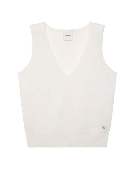 Calvin Klein White Linen Blend Tank Top